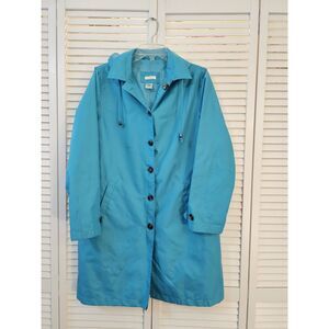Capelli Blue Lined Rain Coat.  Size S Pit To Pit 21” L 34.5” Removible Hood